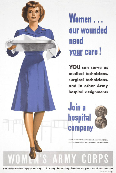 WPA War Propaganda Women Our Wounded Need Your Care Join A Hospital Company Stretched Canvas Wall Art 16x24 inch