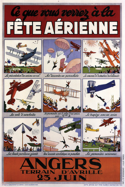 Fete Aerienne Angers French Air Show Airplanes Vintage Travel Airplane Fly Art Deco Eclectic Advertising French Wall Vintage Art Nouveau Vintage Art Prints Cool Wall Decor Art Print Poster 12x18