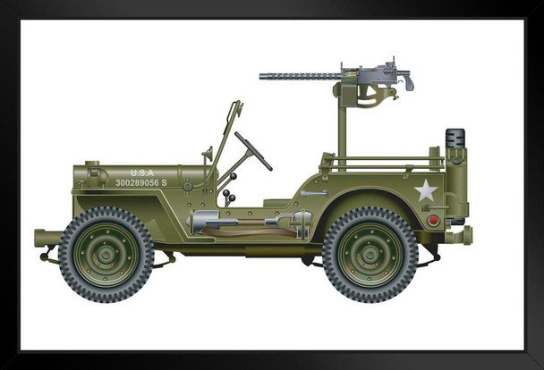 Military Vehicle With Mounted Machine Gun Illustration Art Print Stand or Hang Wood Frame Display Poster Print 13x9
