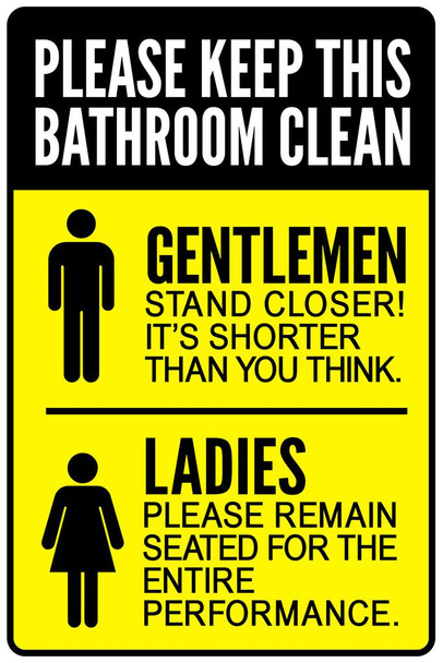 Please Keep This Bathroom Clean Black Yellow Funny Warning Sign Stretched Canvas Wall Art 16x24 inch