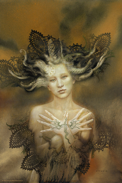 Urlindea Spiritual Dragon Worship Woman by Ciruelo Fantasy Painting Gustavo Cabral Cool Wall Art Print Poster 12x18