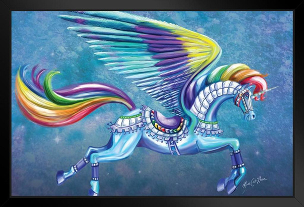 Rainbow Carousel Horse Unicorn Pegasus by Rose Khan Art Print Stand or Hang Wood Frame Display Poster Print 9x13