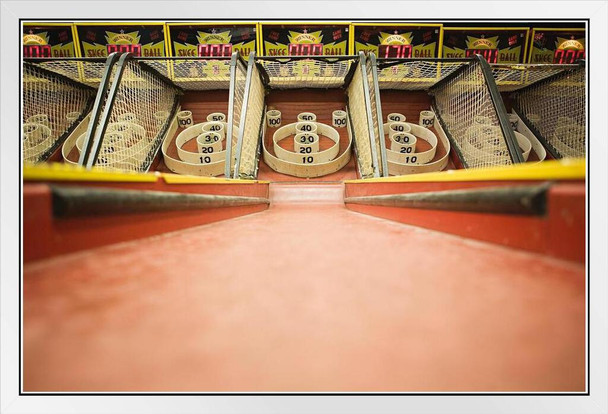 Vintage Skee Ball Arcade Game Lanes Photo Photograph White Wood Framed Poster 20x14