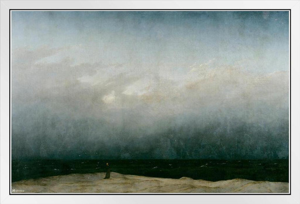 Monk By the Sea Caspar David Friedrich Painting Classic Landscape Fine Art White Wood Framed Poster 14x20