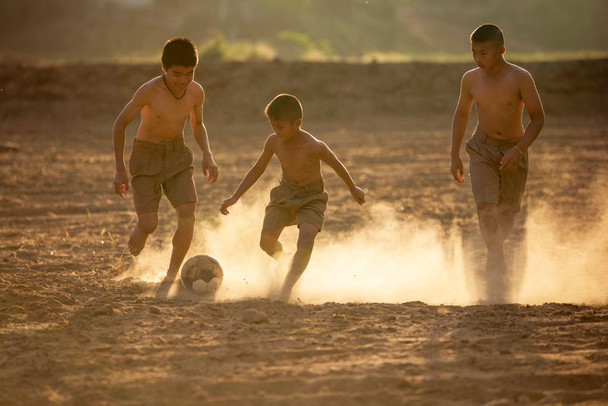 Children playing the football Thick Paper Sign Print Picture 8x12