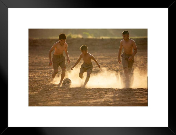 Children playing the football Matted Framed Wall Decor Art Print 20x26