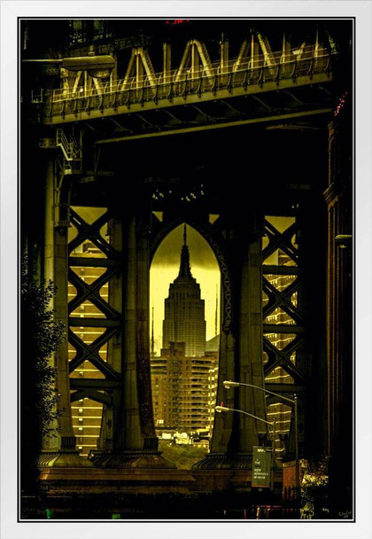 Through the Manhattan Bridge by Chris Lord Photo Photograph White Wood Framed Poster 14x20