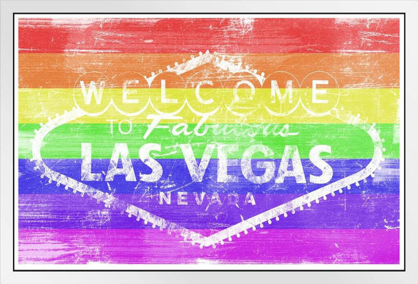 Welcome to Fabulous Las Vegas Gay Pride LGBT Rainbow White Wood Framed Poster 20x14