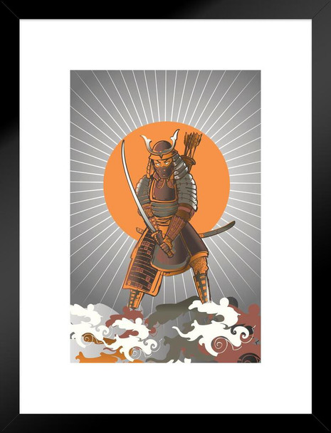 Samurai Warrior Katana Oriental Sword Armor Bow Arrows Modern Art Japanese Sketch Matted Framed Wall Decor Art Print 20x26