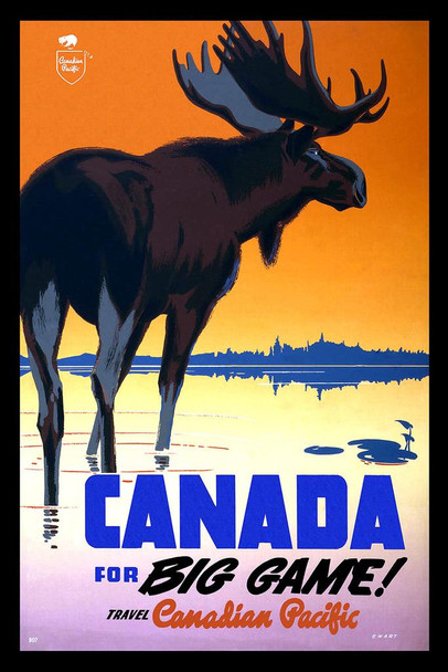 Canadian Pacific Railway Canada for Big Game Moose Elk Caribou Hunting Tourism Vintage Illustration Travel Cool Huge Large Giant Poster Art 36x54