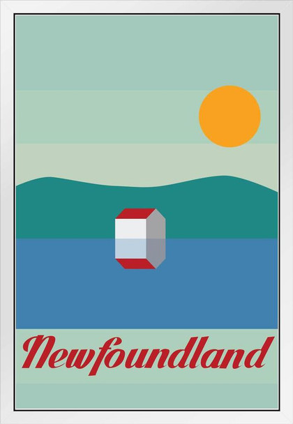 Retro Style Newfoundland Travel White Wood Framed Poster 14x20