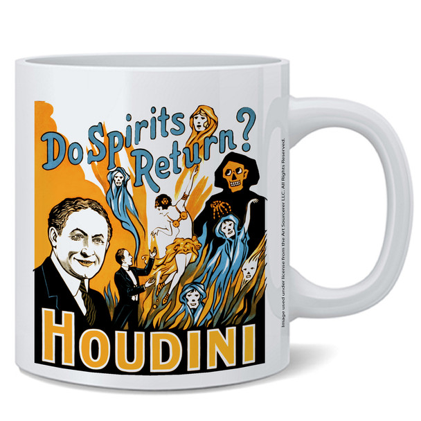 Harry Houdini Do Spirits Return Seance Ghosts Creepy Spooky Vintage Retro Antique Magic Magician Poster Escape Artist Art Deco Ceramic Coffee Mug Tea Cup Fun Novelty Gift 12 oz