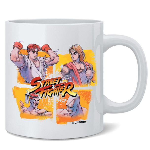Street Fighter Ryu Ken Sagat Adon Group Logo Classic Arcade Video Game Gaming Gamer Merchandise Collectibles Merch Accessories Ceramic Coffee Mug Tea Cup Fun Novelty Gift 12 oz