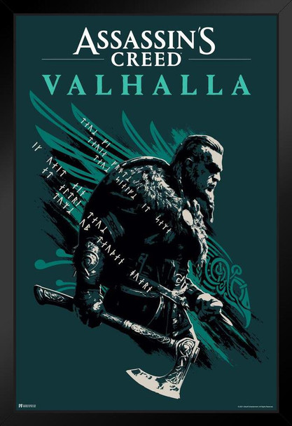 Assassins Creed Valhalla Merchandise Eivar Varinsdottir Illustrated Art Video Game Video Gaming Gamer Collectibles Viking Black Wood Framed Art Poster 14x20