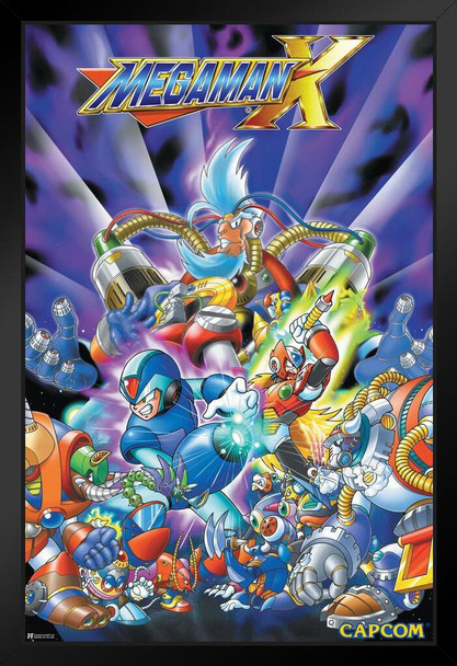 Mega Man X Cover Box Art Video Game Video Gamer Classic Retro Vintage 90s Gaming MegaMan Capcom Legacy Collection Megaman 11 Mega Man X Dr Wily Black Wood Framed Art Poster 14x20