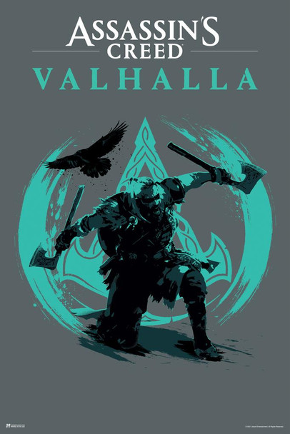Assassins Creed Valhalla Merchandise Axes Illustrated Art Video Game Video Gaming Gamer Collectibles Viking Eivor Varinsdottir Cool Huge Large Giant Poster Art 36x54