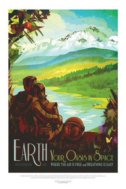 Laminated Earth Your Oasis In Space NASA Space Travel Retro Futurism Fantasy Poster Dry Erase Wall Art 24x36