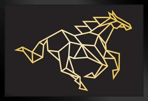 Horse Black and Gold Polygon Art Modern Decor Bedroom Living Room Apartment Dorm Room Black Wood Framed Art Poster 14x20