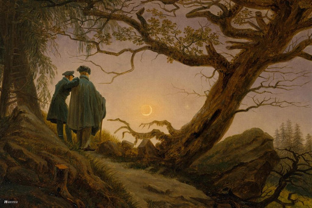 Two Men Contemplating the Moon Caspar David Friedrich Painting Classic Landscape Fine Art Cool Wall Art Print Poster 24x36