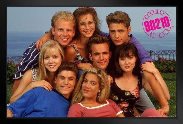 Beverly Hills 90210 Complete Season 1 Cast Retro Vintage 90s TV Series Television Black Wood Framed Art Poster 14x20