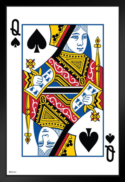 Queen of Spades Playing Card Art Poker Room Game Room Casino Gaming Face Card Blackjack Gambler Black Wood Framed Art Poster 14x20