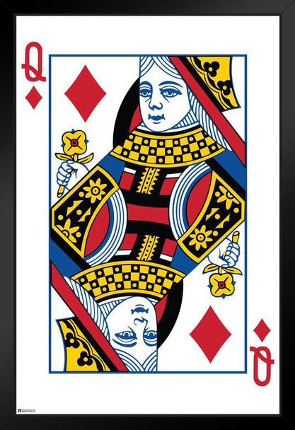 Queen of Diamonds Playing Card Art Poker Room Game Room Casino Gaming Face Card Blackjack Gambler Black Wood Framed Art Poster 14x20