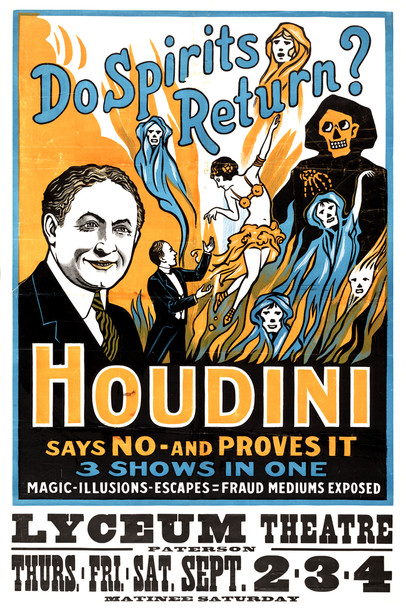 Harry Houdini Do Spirits Return Seance Spooky Magic Trick Handcuffs Magician Retro Vintage Movie Art Deco Advertisement Cool Wall Decor Art Print Poster 12x18