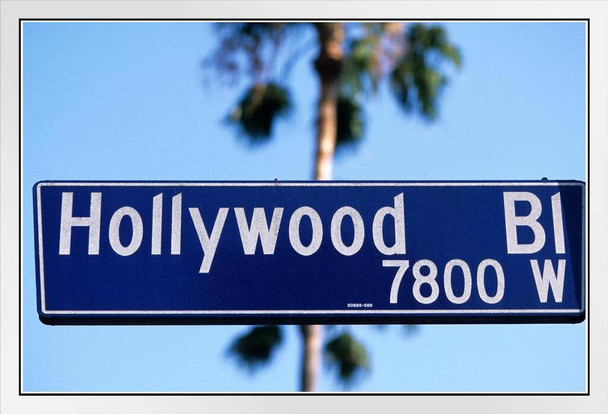 Hollywood Boulevard Street Sign Close Up Los Angeles California Photo Photograph White Wood Framed Poster 20x14