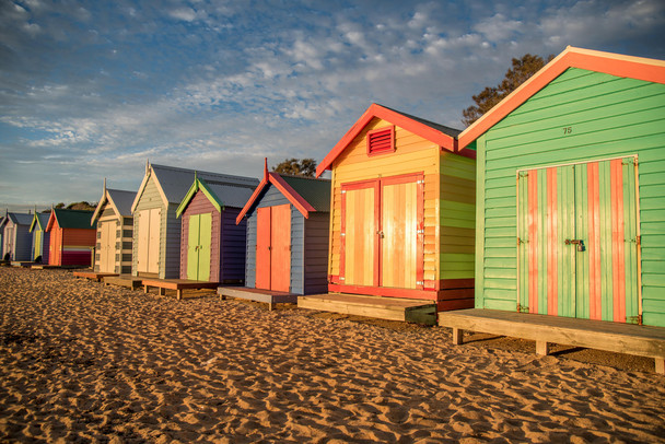 Colorful Bathing Boxes in a Row Brighton Beach South Australia Photo Photograph Cool Wall Decor Art Print Poster 18x12