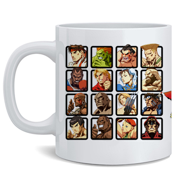 Super Street Fighter 2 Player Select Character Collage Retro 90s Aesthetic Arcade Capcom Video Game Gaming Gamer Merchandise Collectible Merch Ceramic Coffee Mug Tea Cup Fun Novelty Gift 12 oz