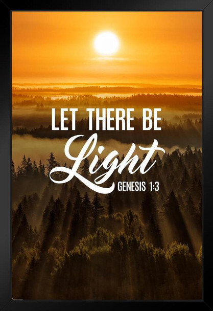 Let There Be Light Genesis 3 1 Bible Quote Spiritual Decor Motivational Poster Bible Verse Christian Wall Decor Inspirational Art Biblical Scripture Wall Art Black Wood Framed Art Poster 14x20