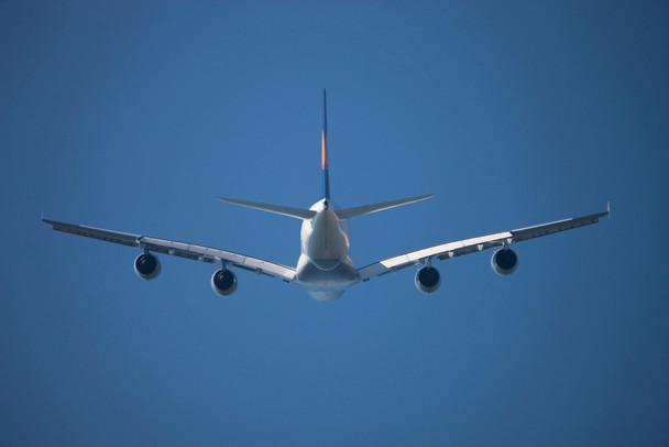 Airbus A380 Flying in Sky Mid Air From Behind Photo Photograph Cool Wall Decor Art Print Poster 18x12