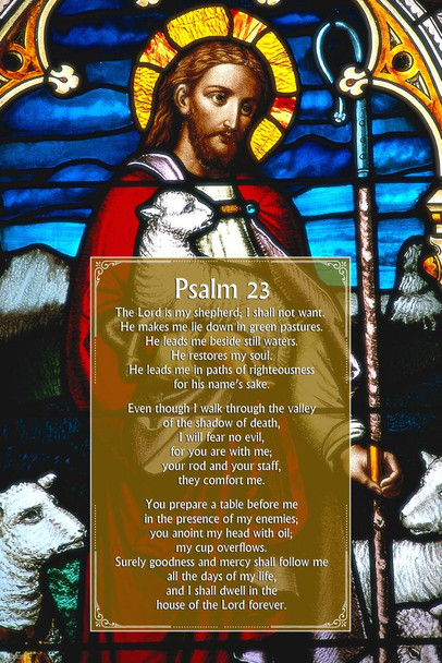 Psalm 23 Full Text Prayer Stained Glass Bible Quote Spiritual Decor Motivational Poster Bible Verse Christian Wall Decor Inspirational Art Scripture Jesus Cross Cool Huge Large Giant Poster Art 36x54