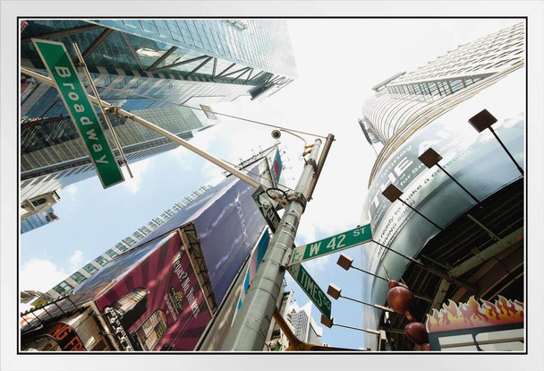 Low Angle Shot Times Square New York Manhattan Photo Photograph White Wood Framed Poster 20x14