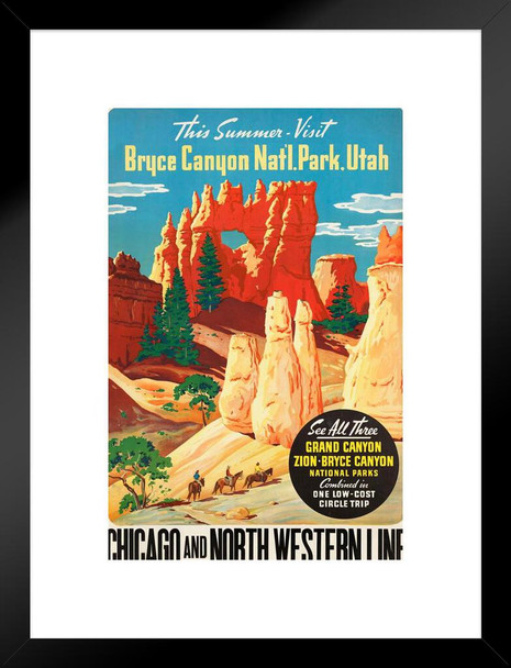 Bryce Canyon National Park Utah Visit This Summer Chicago and North Western Line Railroad Grand Canyon Zion National Park Vintage Travel WPA National Park Poster Matted Framed Art Wall Decor 20x26