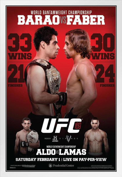 Official UFC 169 Renan Barao vs Urijah Faber Sports White Wood Framed Poster 14x20