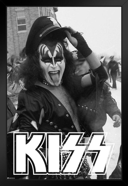 Kiss Poster The Demon Police Hat Gene Simmons Kiss Band Merchandise Kiss Collectibles Kiss Memorabilia Heavy Metal Music Merch 1970s Retro Vintage Accessories Black Wood Framed Art Poster 14x20