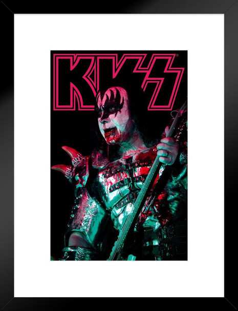 Kiss Poster Bloody Demon Live Concert Gene Simmons Kiss Band Merchandise Kiss Collectibles Kiss Memorabilia Heavy Metal Music Merch 1970s Retro Vintage Makeup Matted Framed Art Wall Decor 20x26