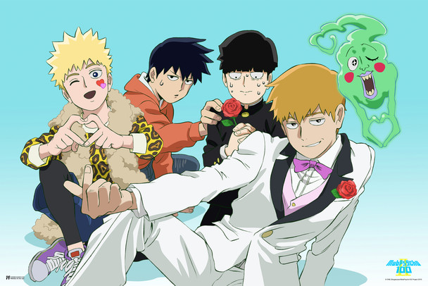 Mob Psycho 100 Poster Mob Reigen Dimple White Suit Crunchyroll Japanese Anime Merchandise Webtoon Manga Series Anime Streaming Poster Merch Anime Bedroom Decor Cool Wall Decor Art Print Poster 12x18