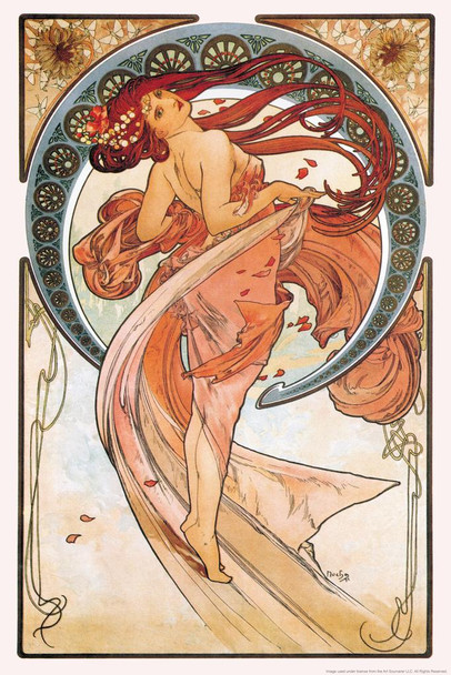 Alphonse Mucha Painting Dance Dancer Poster 1898 Bohemian Czech Painter 1900s Art Nouveau Vintage Thick Paper Sign Print Picture 8x12