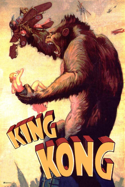 King Kong 1933 Airplanes Retro Vintage Classic Hollywood Film Giant Ape Monkey Kaiju Horror Movie Poster Monster Merchandise Original King Kong Stretched Canvas Art Wall Decor 16x24