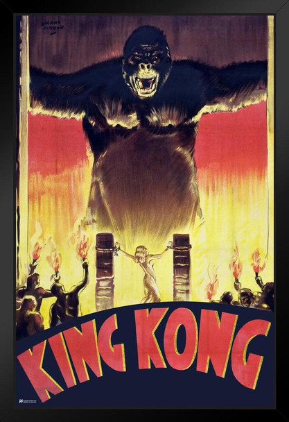 King Kong 1933 French France Retro Vintage Classic Hollywood Film Giant Ape Monkey Kaiju Horror Movie Poster Monster Merchandise Original King Kong Poster Black Wood Framed Art Poster 14x20