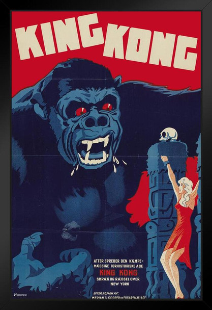 King Kong 1933 Denmark Danish Retro Vintage Classic Hollywood Film Giant Ape Monkey Kaiju Horror Movie Poster Monster Merchandise Original King Kong Poster Stand or Hang Wood Frame Display 9x13