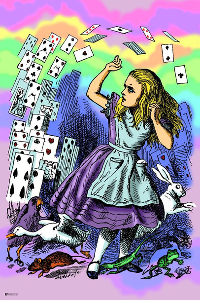 Alice Attacked By Cards Alice In Wonderland Through the Looking Glass Psychedelic Trippy Room Decor Aesthetic Vintage Retro Hippie Decor Mad Hatter Tea Party Cool Wall Art Print Poster 24x36