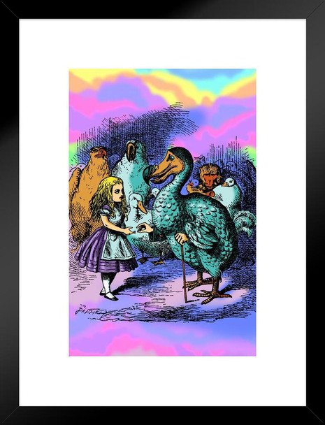 Alice and Dodo Bird Alice In Wonderland Through the Looking Glass Psychedelic Trippy Room Decor Aesthetic Vintage Retro Hippie Decor Indie Mad Hatter Tea Party Matted Framed Art Wall Decor 20x26