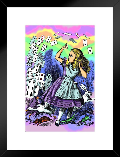 Alice Attacked By Cards Alice In Wonderland Through the Looking Glass Psychedelic Trippy Room Decor Aesthetic Vintage Retro Hippie Decor Mad Hatter Tea Party Matted Framed Art Wall Decor 20x26