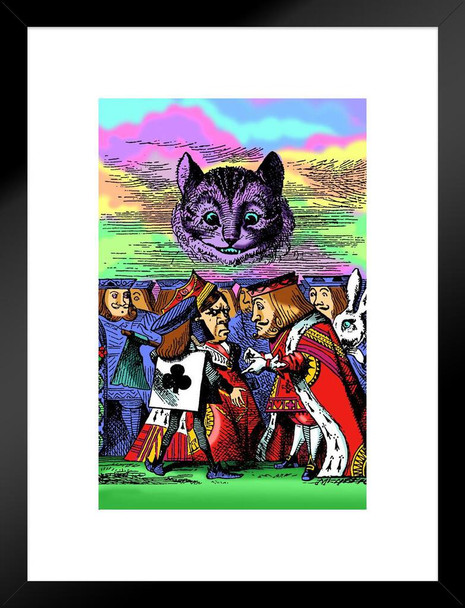 Cheshire Cat Head Alice In Wonderland Through the Looking Glass Psychedelic Trippy Room Decor Aesthetic Vintage Retro Hippie Decor Indie Mad Hatter Tea Party Matted Framed Art Wall Decor 20x26