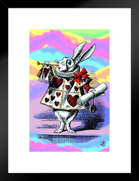 White Rabbit Card Suit Alice In Wonderland Through the Looking Glass Psychedelic Trippy Room Decor Aesthetic Vintage Retro Hippie Decor Mad Hatter Tea Party Matted Framed Art Wall Decor 20x26