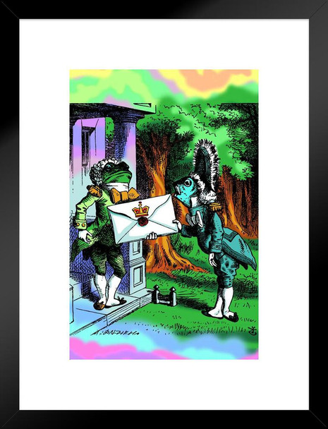 Invitation Delivered Alice In Wonderland Through the Looking Glass Psychedelic Trippy Room Decor Aesthetic Vintage Retro Hippie Decor Indie Mad Hatter Tea Party Matted Framed Art Wall Decor 20x26