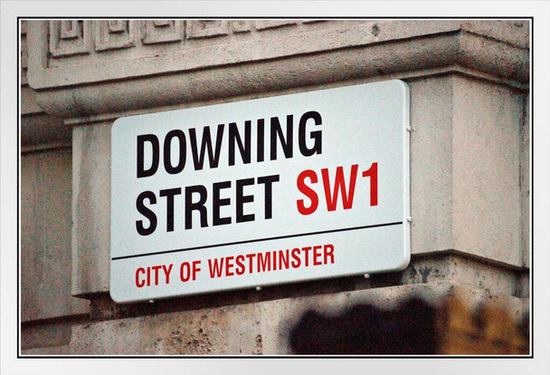 Downing Street Sign Whitehall London England UK Photo Photograph White Wood Framed Poster 20x14